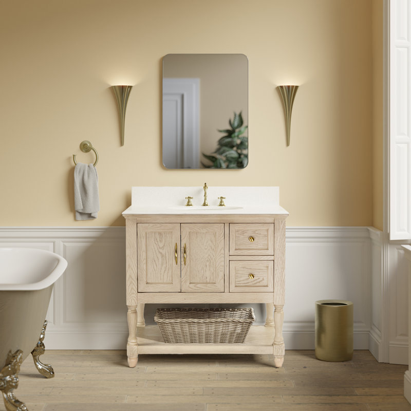 Ensemble de meuble-lavabo simple 36 po Hampton, Chêne gris-beige, Blanc d'ingénierie