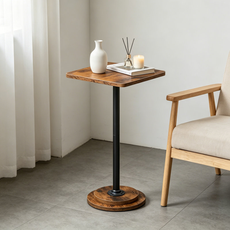 Table d'appoint carrée avec piédestal, petite table à boissons pour le coin salon du canapé de la chambre à coucher, table de chevet d'appoint pour les petits espaces