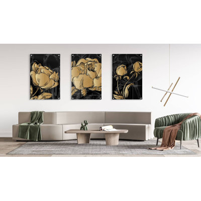 " Golden Peonies " 3 - Pieces