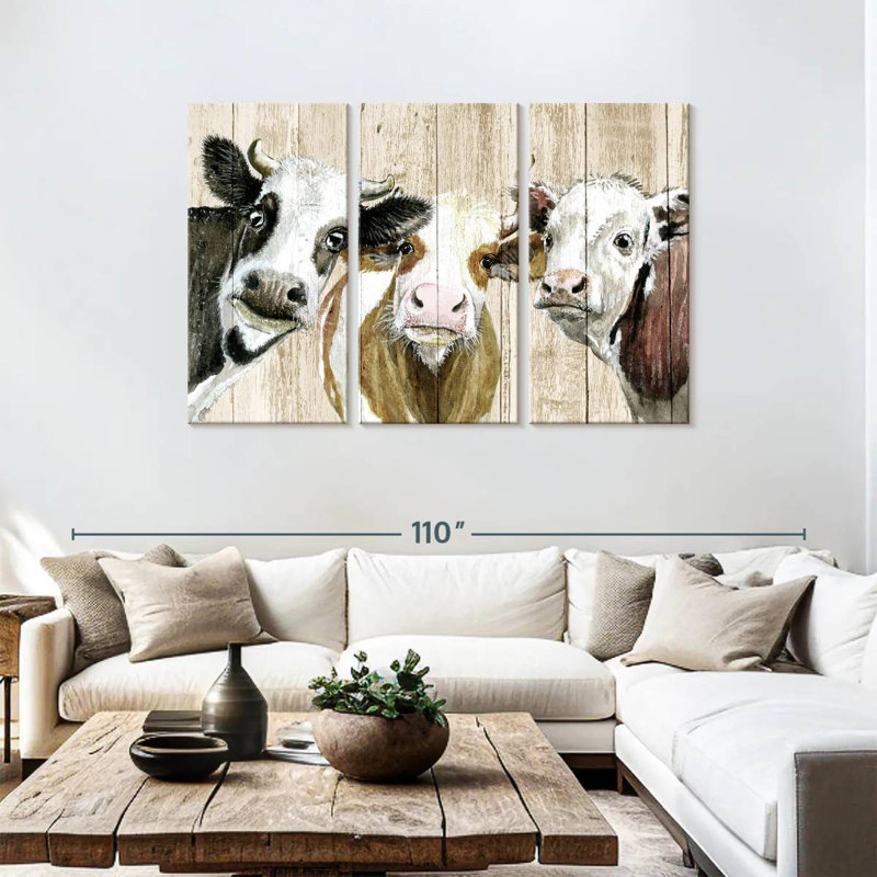 Curieux vaches sur bois, H 48 po x l 74 po