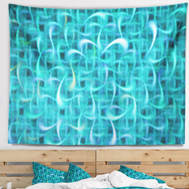 Tapisserie abstraite à motif fractal turquoise turquoise, H 32 po x l 39 po