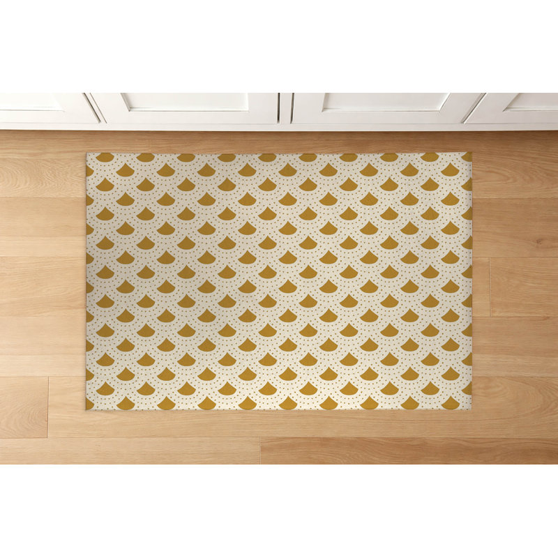 Tapis de cuisine à pois, Rectangle 5' x 7', Golden Ochre Geometric