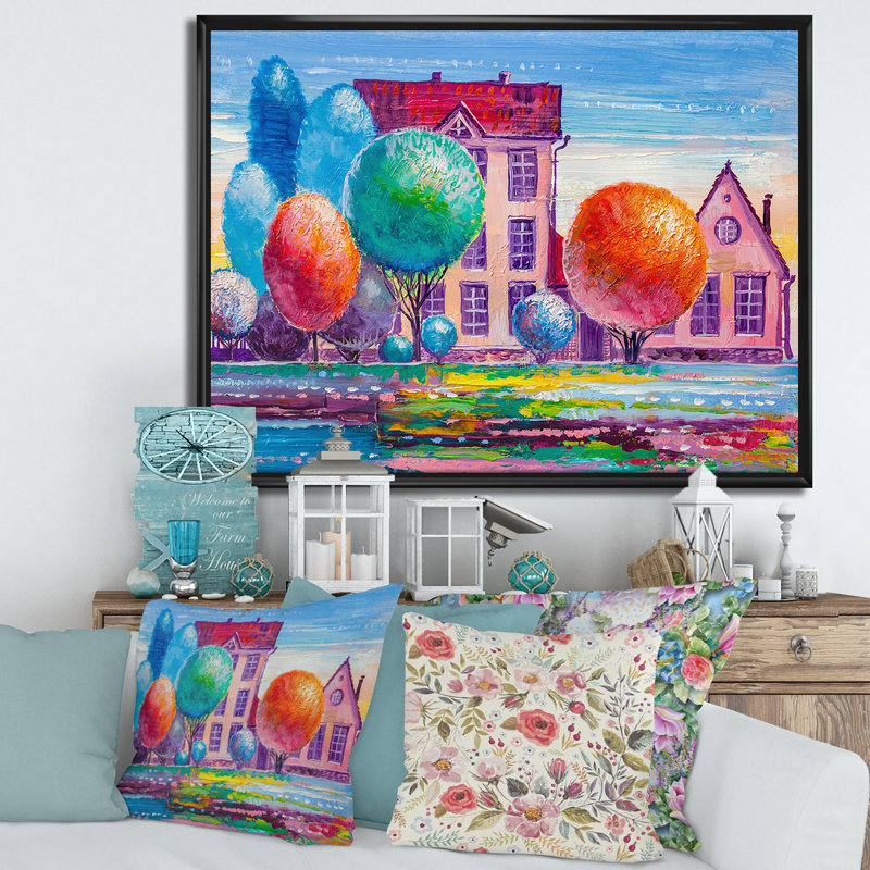 «Daydream House In The Village», reproduction sur toile, H 16 po x l 32 po x p 1 po, Toile avec cadre noir