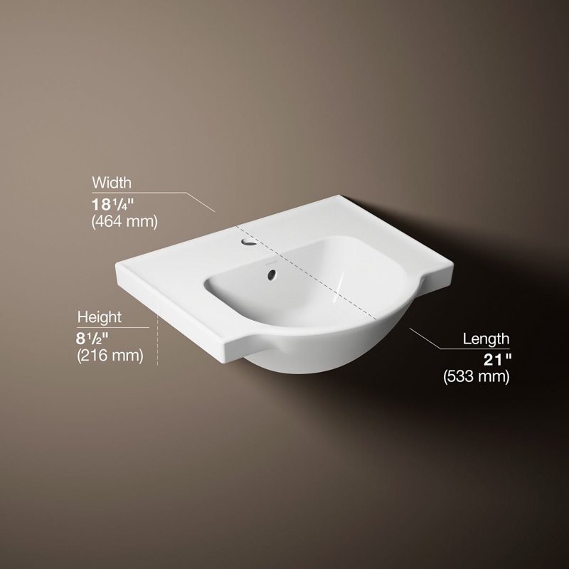 Veer Ceramic Pedestal Bathroom Sink with Overflow, White, Single, 7.99" H x 24" L x 18.25" W