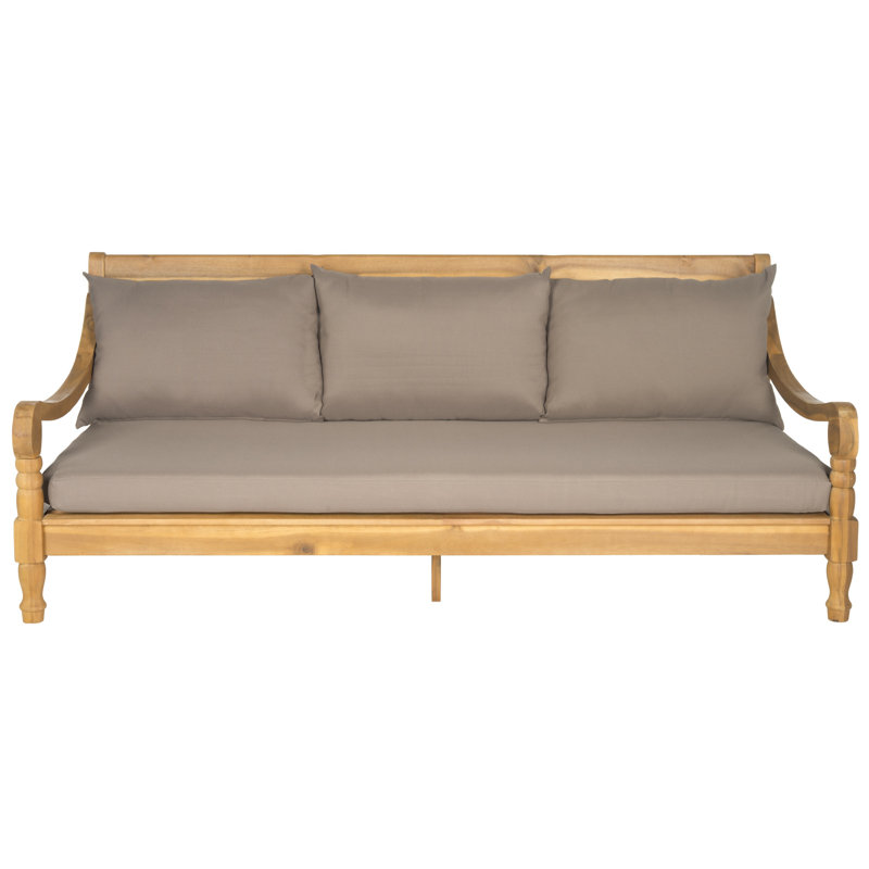 71.7'' Wide Straight Acacia Patio Daybed with Cushions, Natural, Taupe