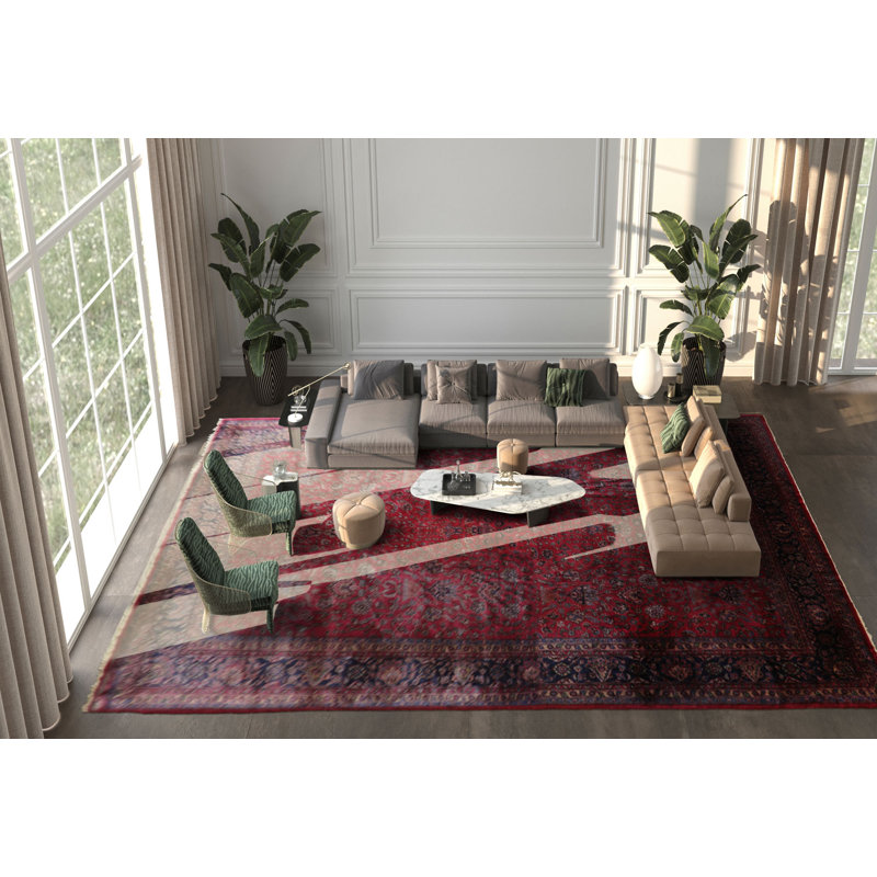 Tapis 14 po x 21 po surdimensionné en laine noué à la main rouge vin profond Agra
