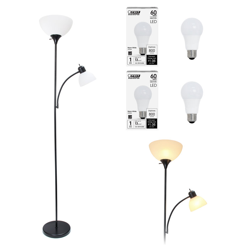 Black Adjustable 71.5" Torchiere Floor Lamp with Reading Light