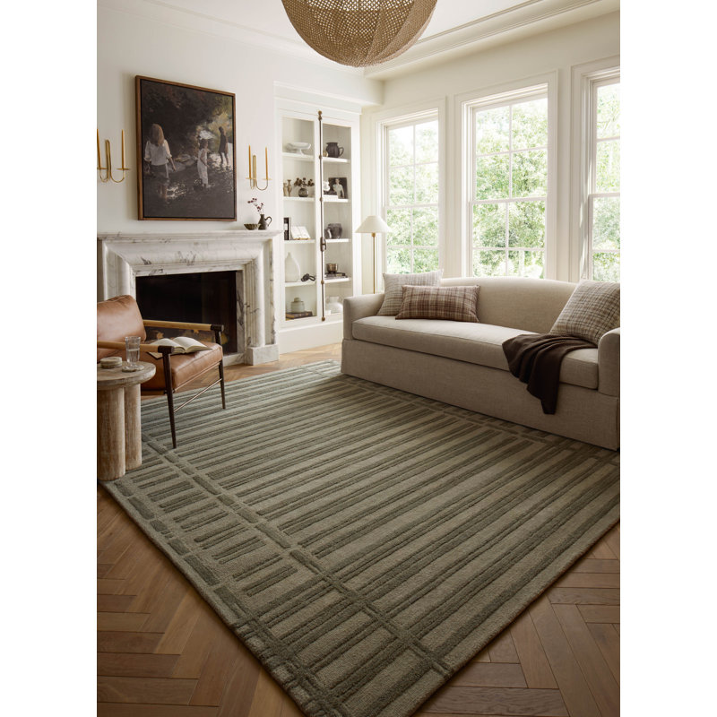 Sage and Olive Hand-Tufted Wool Striped Runner Rug