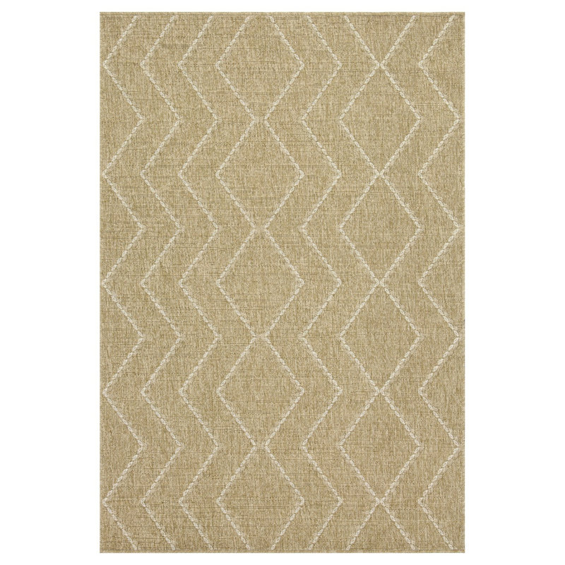 Earth Collection Rug, 7'10" X 10'3", Indoor And Outdoor, Neutral Color, Diamond Motifs, Stain , Polypropylene , , Pet , Made In Turkey, Easy To Wash Off Area White, Pattern, Stain- Polypropylene, &
