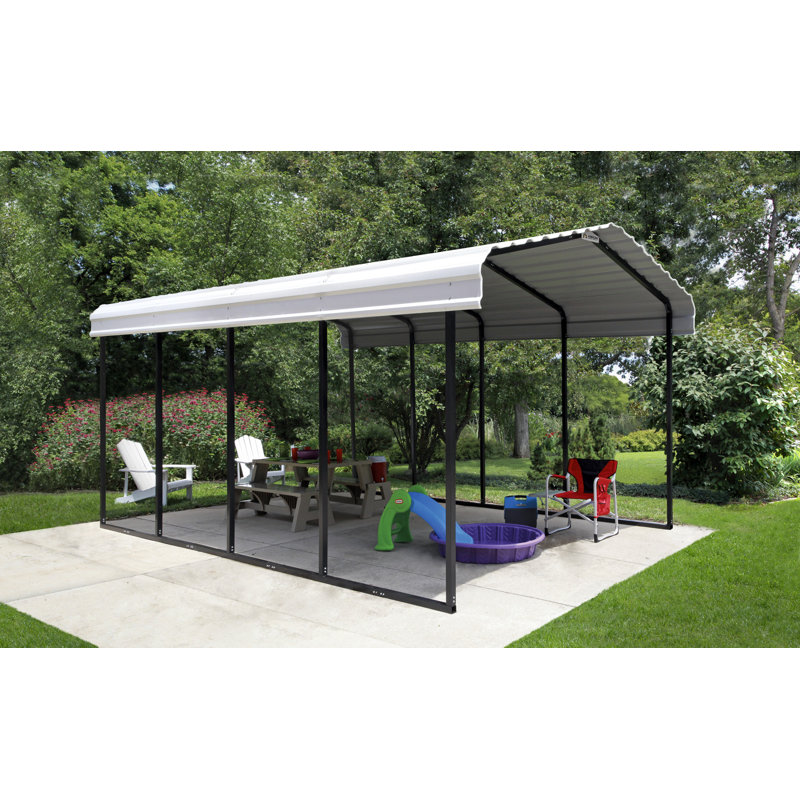 Galvanized Steel Carport, 12X20X9, Eggshell
