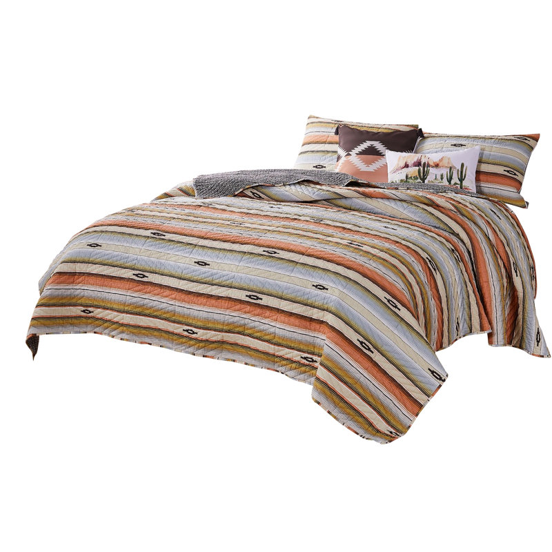  Brown/Gray Microfiber 3 Piece Quilt Set, Full Quilt + 2 Shams
