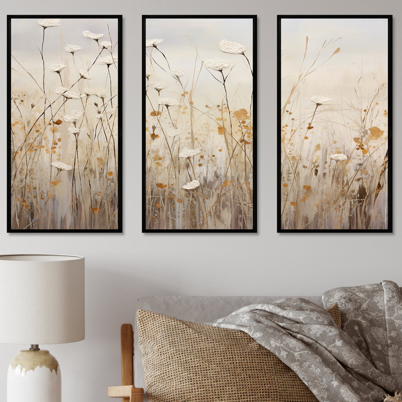 Elige - Wildflowers Wall Art Living Room Set, Black Floater Framed, 32" H x 48" W x 1" D
