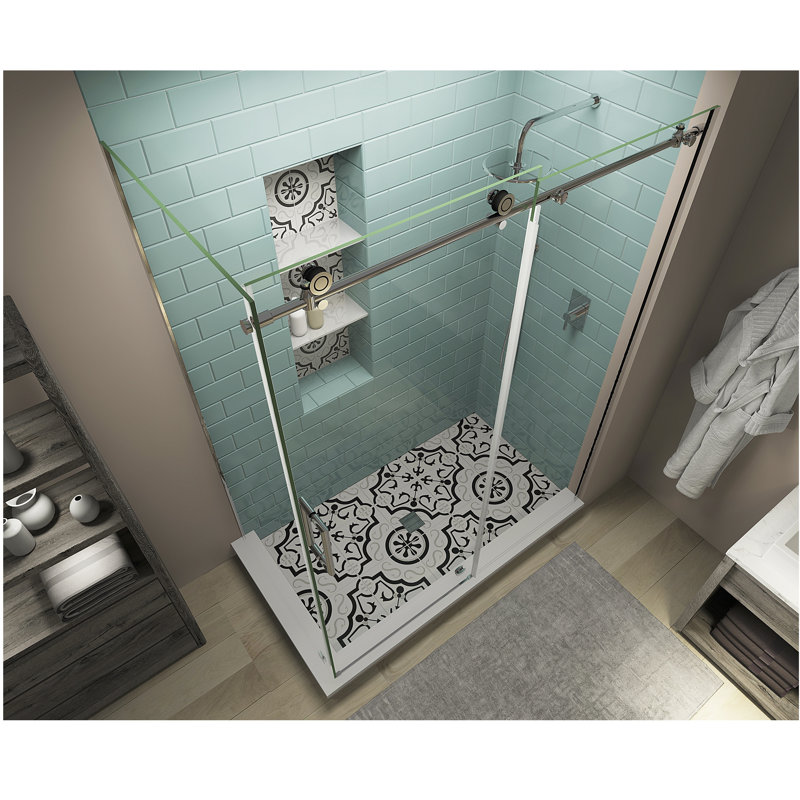 Coraline XL 56" - 60" W x 38" D x 80" H Frameless Rectangle Sliding Shower Enclosure, Left, Polished Chrome