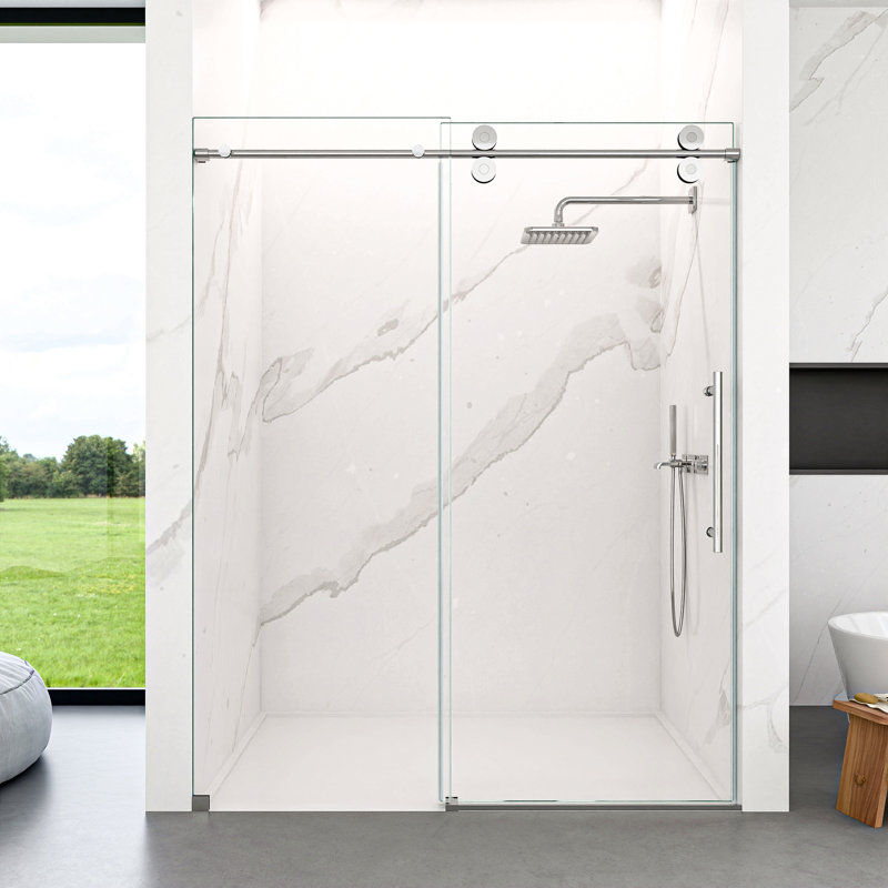 44"-48"W*76" H Frameless Single Sliding Shower Door – 5/16" (8Mm) Clear Tempered Glass, Bypass Design, Chrome