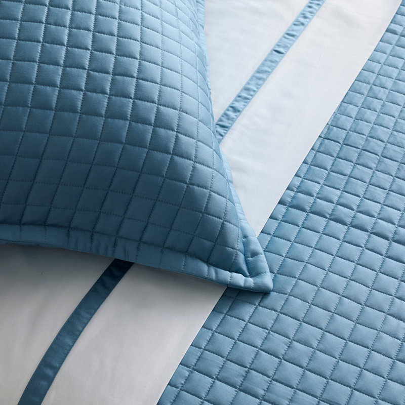 Ready-To-Bed 2.0 Cotton & Trim Sheet Set, White/Blue, Queen Sheet Set with 2 Pillowcases