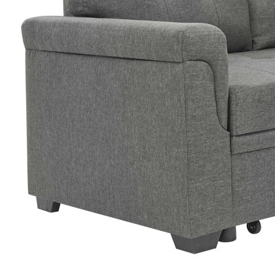 Lit escamotable 86 po gris à 3 places, réversible, avec accoudoirs et coutures géantes pour les week-end et les petites réunions
