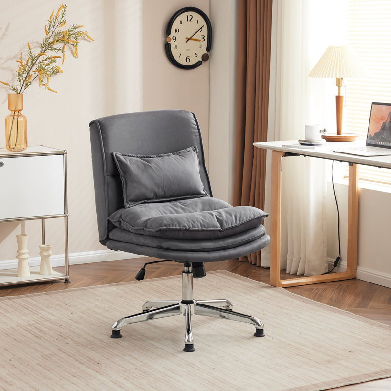 Upholstered Armless Task Office Chair without Wheels, Dark Gray 