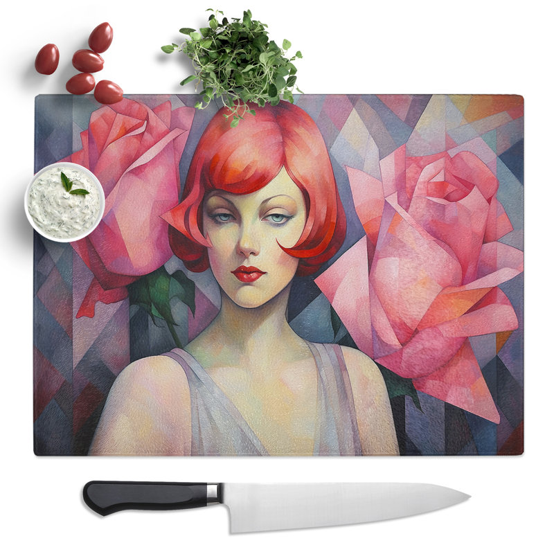Rose Art Deco  Glass Chopping Board
