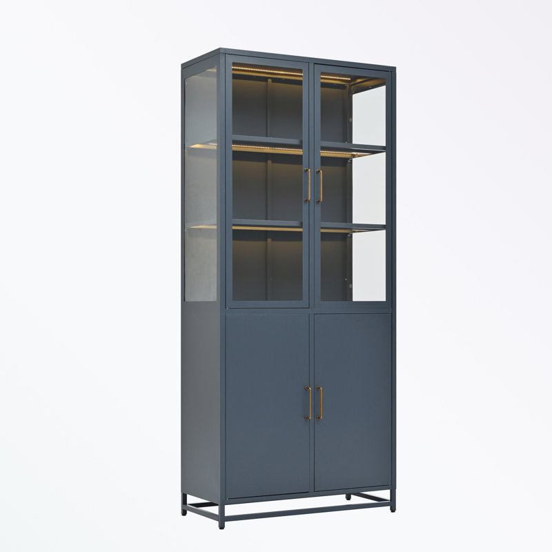 Armoire décorative avec quatre portes et poignées en métal, Bleu foncé / bleu
