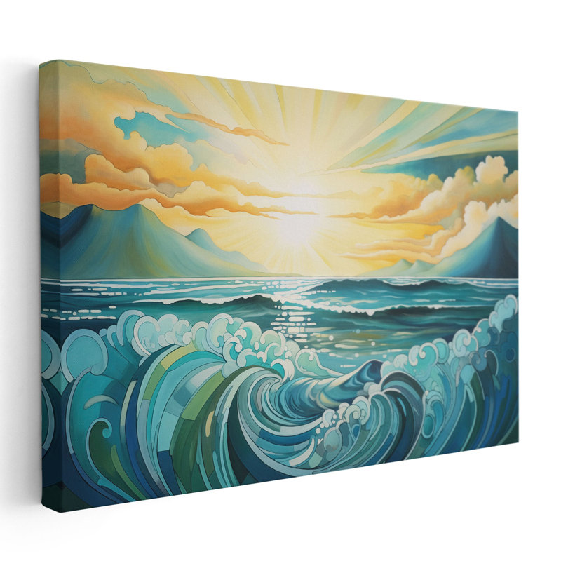 «Green Coastal Whispers», reproduction d'art murale, Toile avec cadre brun, H 12 po x l 18 po x P 1,25 po