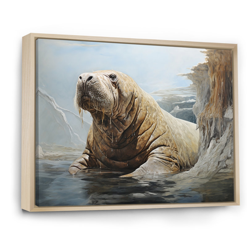 Lazy Walrus Habitat I - Morse, reproduction d'art mural, H 30 po x l 40 po x P 1,5 po, Cadre naturel flottant