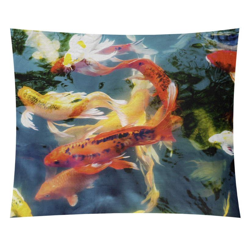 Tapisserie koi étang Bourbeau, Intérieur / extérieur, H 51,5 po x l 60,5 po