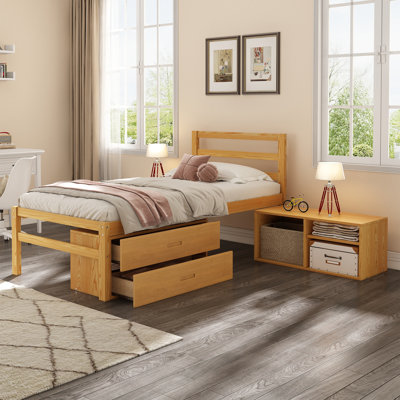 Size Wood Platform Bed With Removable Storage Shelves BuiltIn Two Storage Drawers For Added Convenience