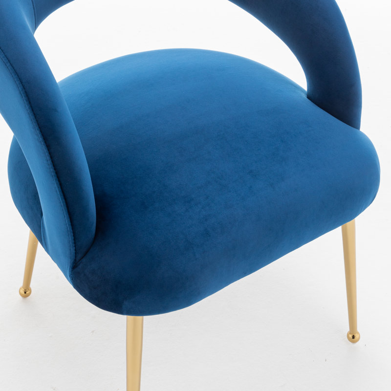 Chaise avec accoudoirs en velours Lokelani, Bleu marine, 6