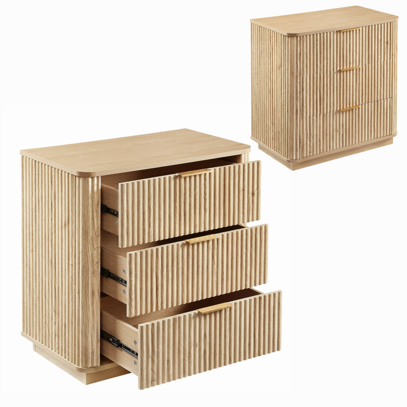 27.6" Wave-Textured 3-Drawer Dresser with Curved Design for Bedroom & Living Room