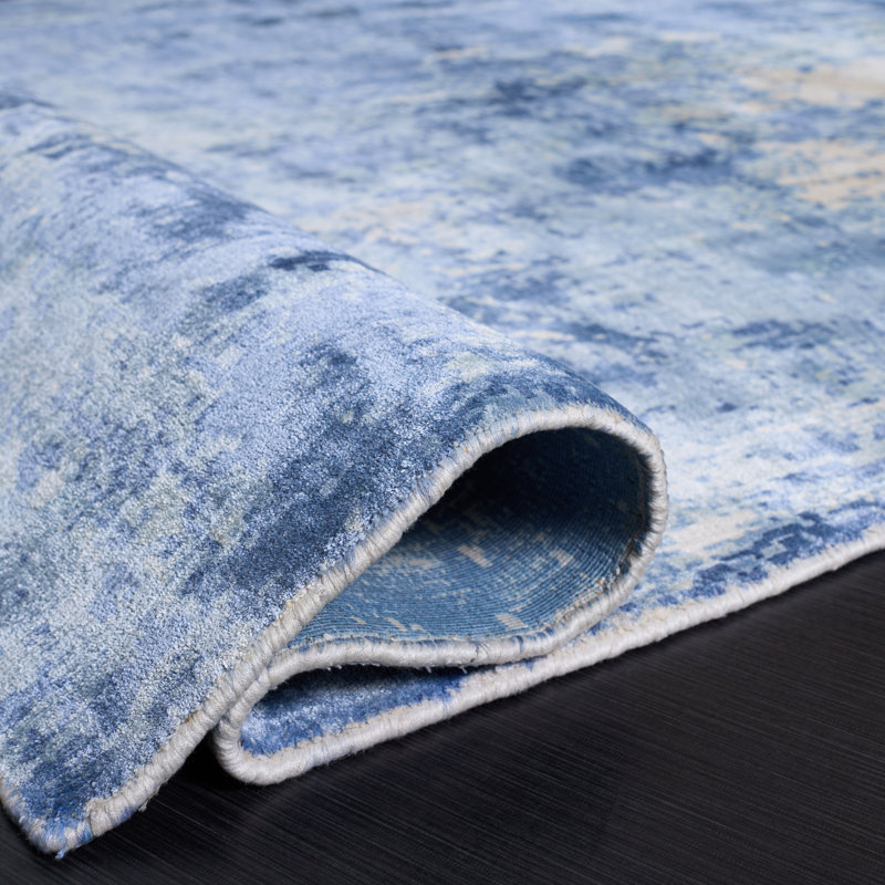 Tapis bleu / blanc à motif abstrait Mcelroy, Rectangle 9 pi x 12 pi