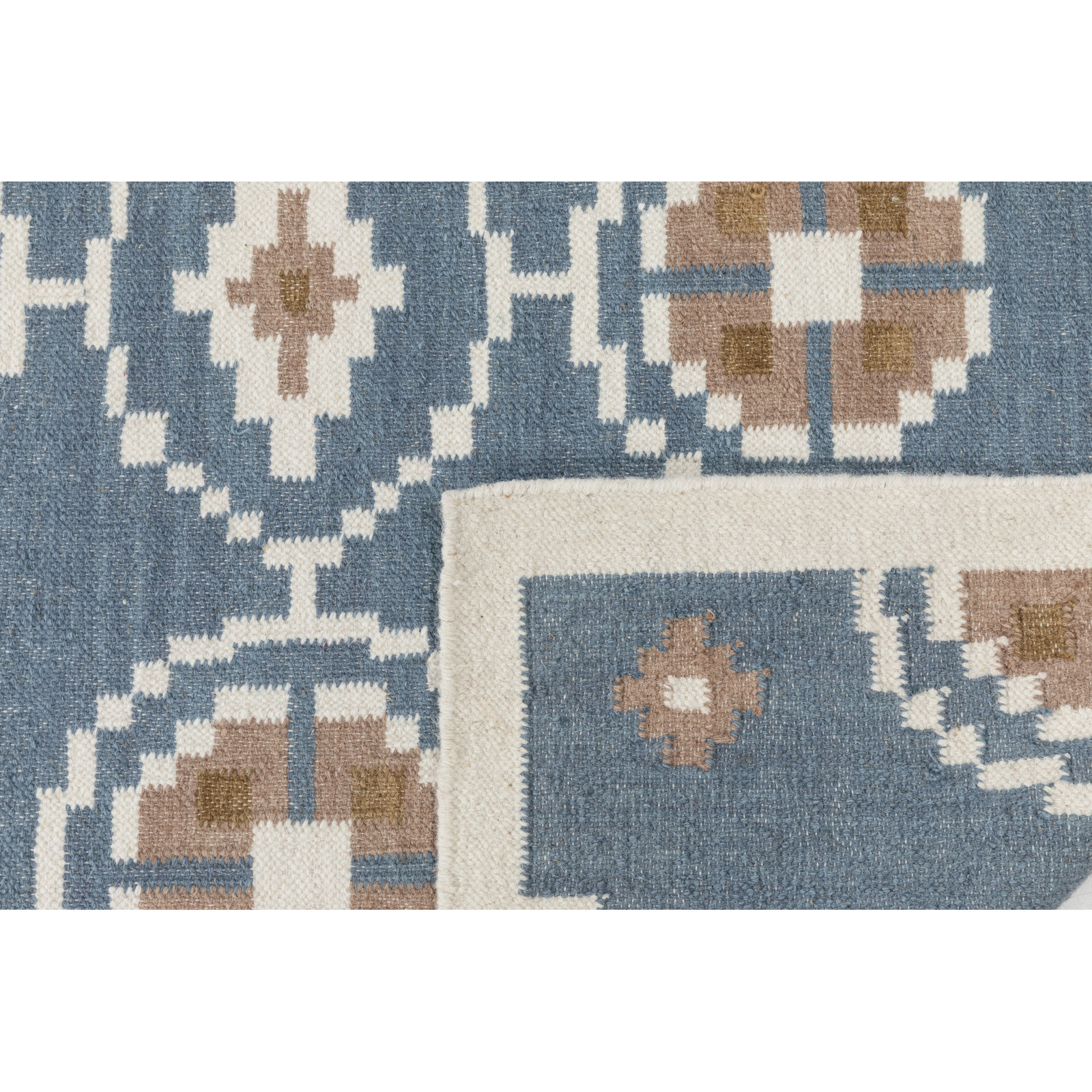 Heidi Flatweave Geometric Wool Rug, Blue, 5'x8'