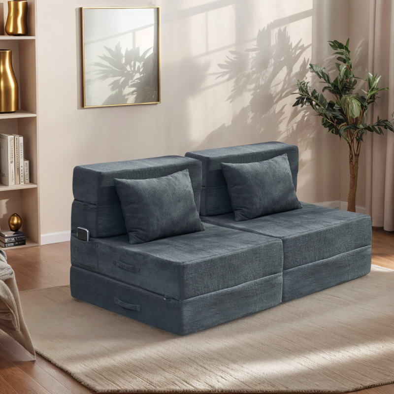 Canapé convertible Boneless, canapé de plancher pliable, 24" H x 52" W x 29.5" D, Gris foncé
