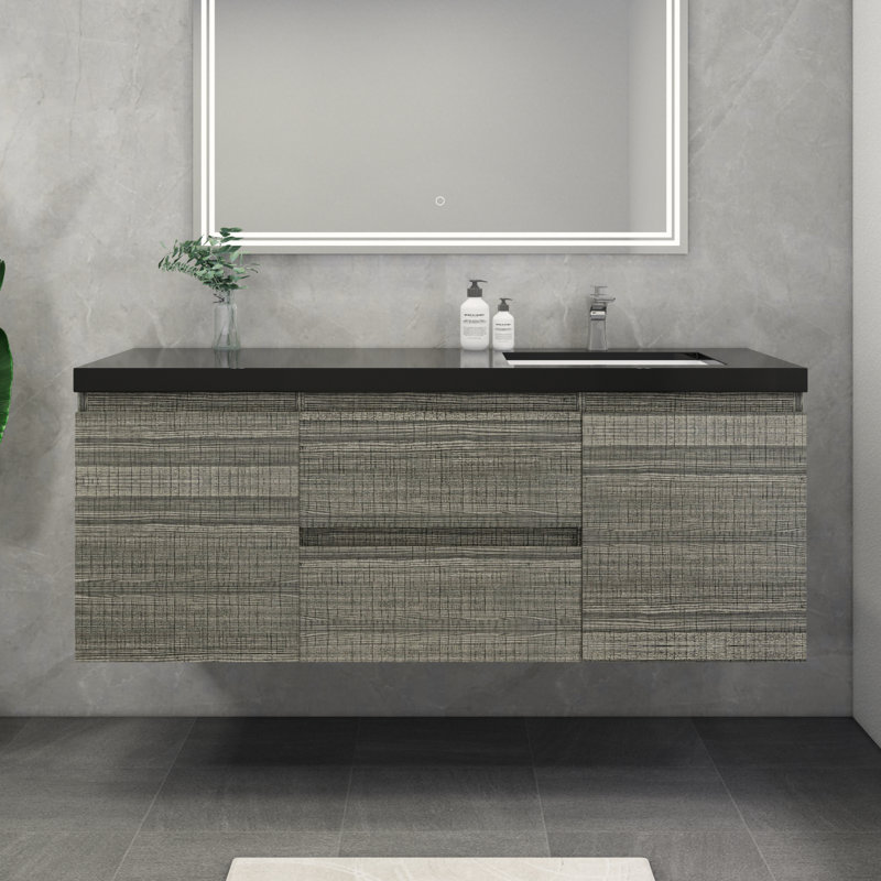 Ensemble de meuble-lavabo mural simple 60 po Castin, Gris cendre lustré
