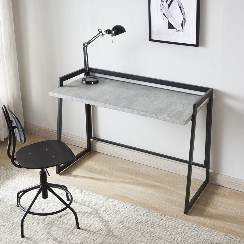 Naga Iron Computer Desk, Concrete/Gunmetal Gray