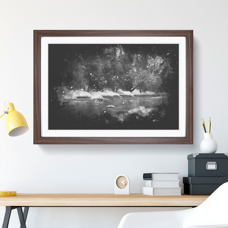 Winter Forest and Lake Paint Splash - Picture Frame Graphic Art, Walnut, 36cm H x 48cm W x 2cm D