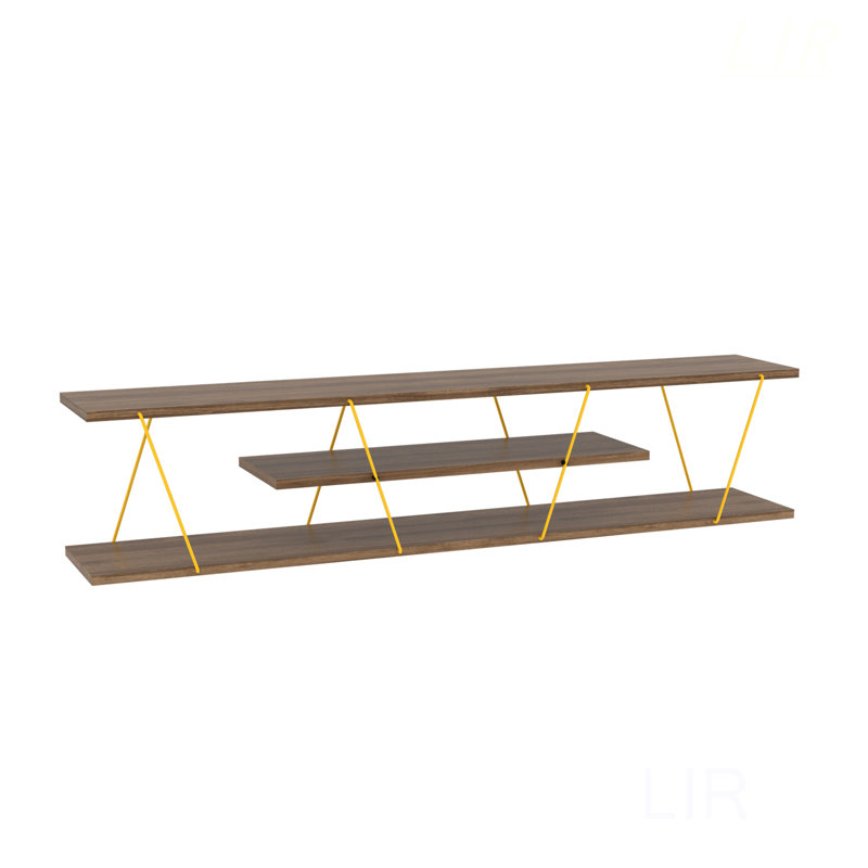 Furnishome Mid Century Modern TV Stand With 4 Shelves, Open Storage, And Metal Cords, 56 Inch Low Profile Entertainment Center, TV Stand