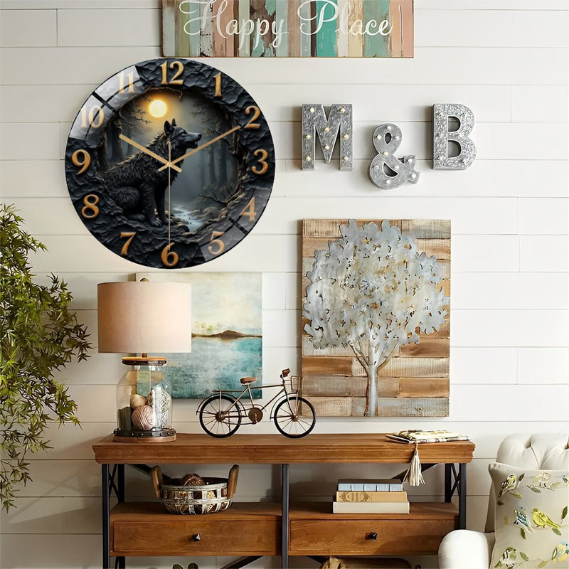 Horloge murale loup 12 po