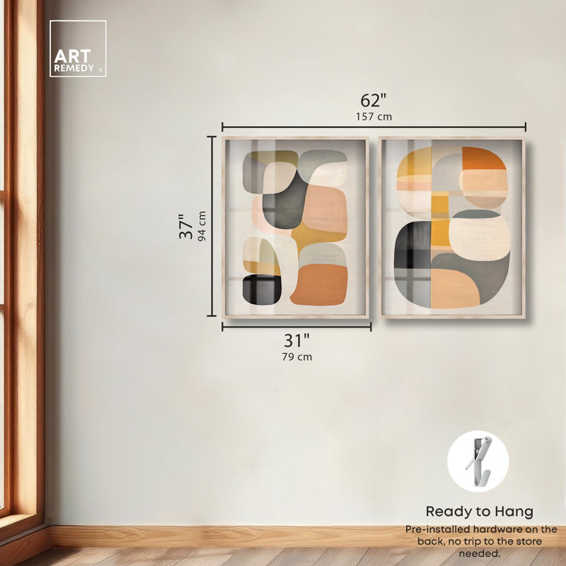 Ensemble de 2 reproductions d'art murales tendres à carreaux souples par Art Remedy, cadre blond, 31 x 37, H 37 po x l 31 po