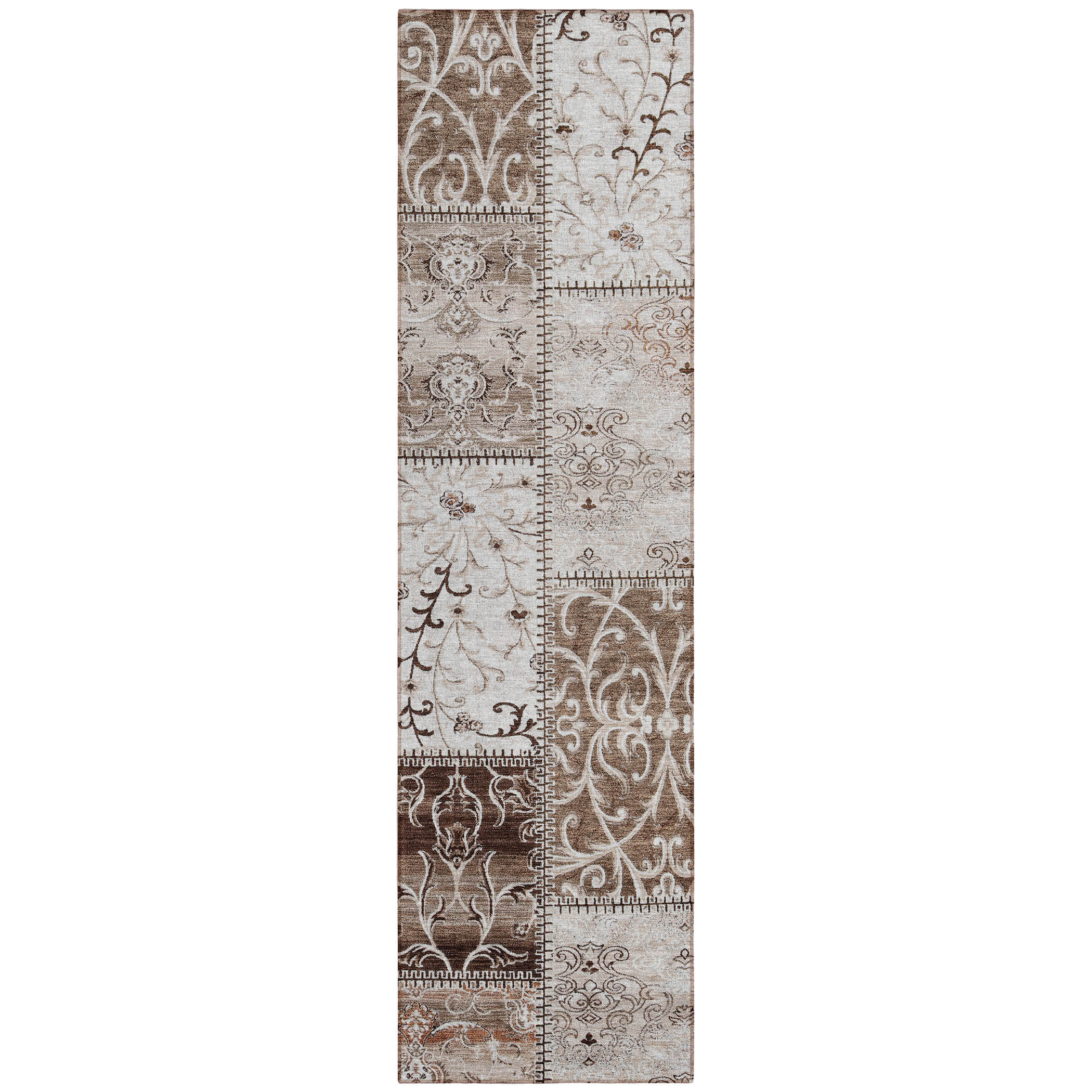 HomeRoots 8' Runner Taupe and Ivory Patchwork Washable Non Skid Indoor ...