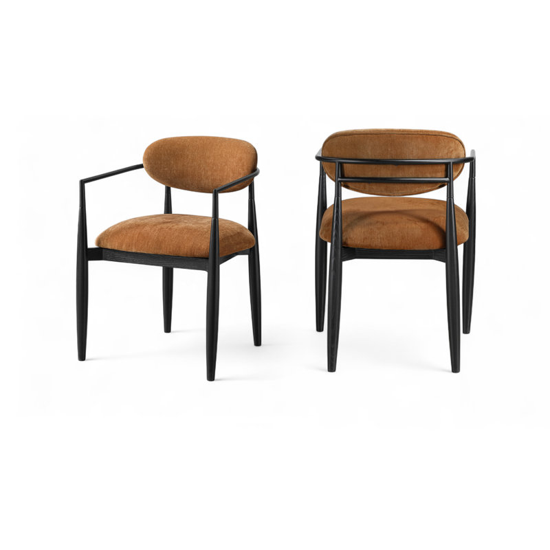 Chaise de salle à manger rembourrée en tissu Riccio Performance, Cognac, Noir teint / noir thermolaqué