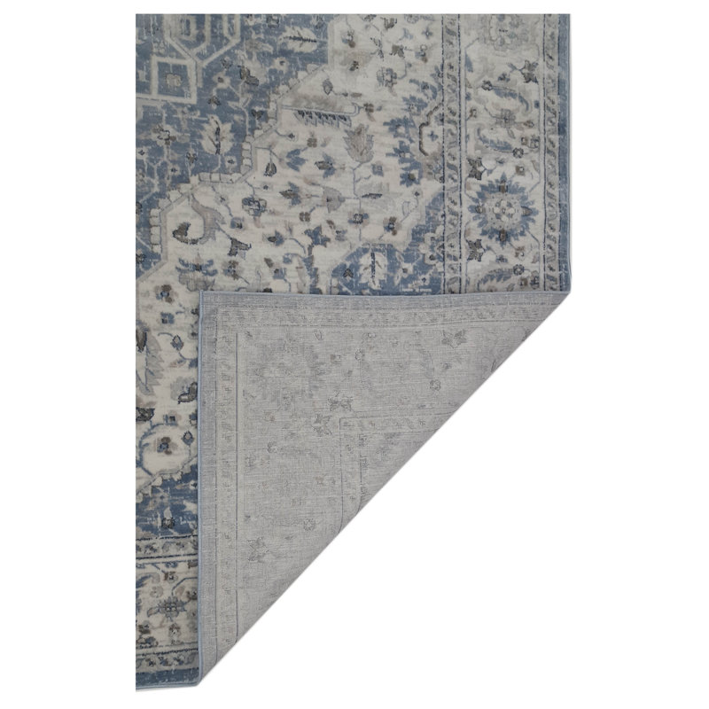 Oriental Machine-Made Cream /Blue Area Rug, Rectangle 8' x 10'