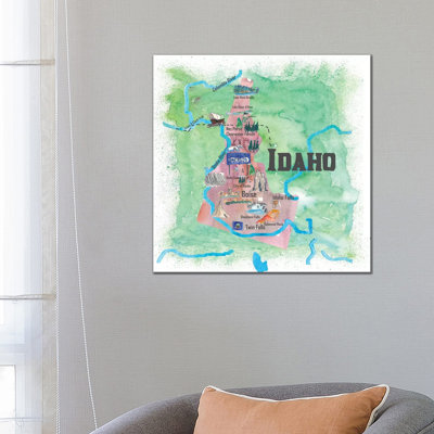 Idaho Illustrated Travel by Markus & Martina Bleichner - Wrapped Canvas Print