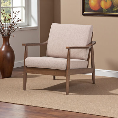 Alpenglow Light Brown Fabric & Brown Frame Upholstered Lounge Chair, 29.17" H X 27.71" W X 32.68" D