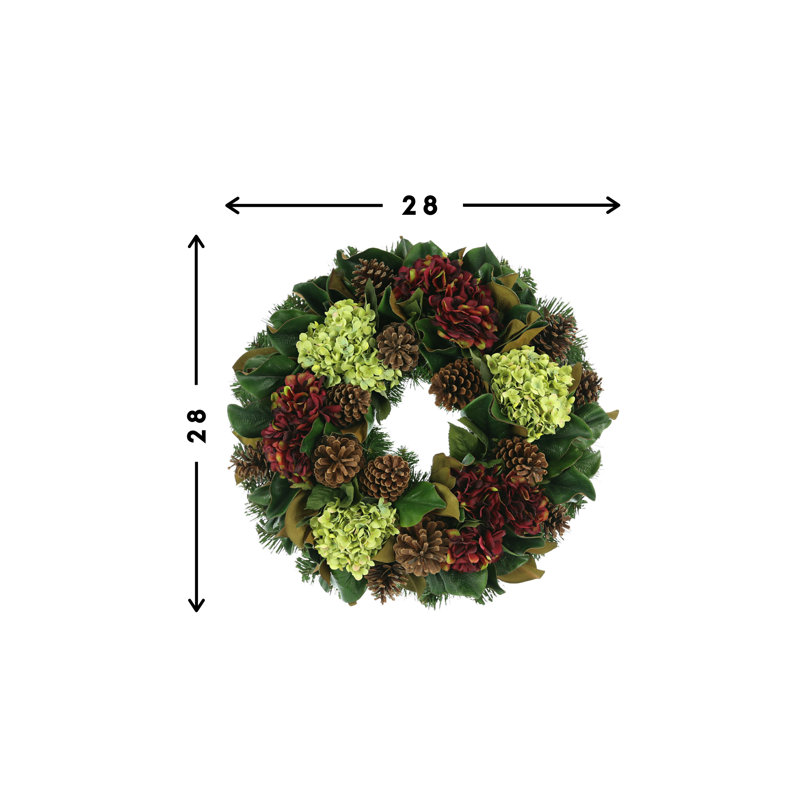 Evergreen Wreath With Mixed Hydrangeas And Pincones