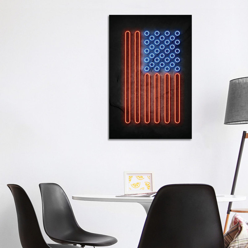 American Flag II Neon 1 Piece Wrapped Canvas Wall Art, 101.6 cm H x 66.04 cm W x 1.91 cm D
