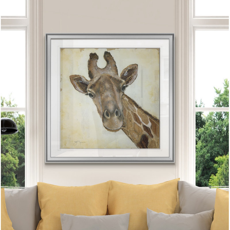 « patterned giraffe », peinture, H 16 po x l 16 po x P 1,5 po, Encadrement argenté