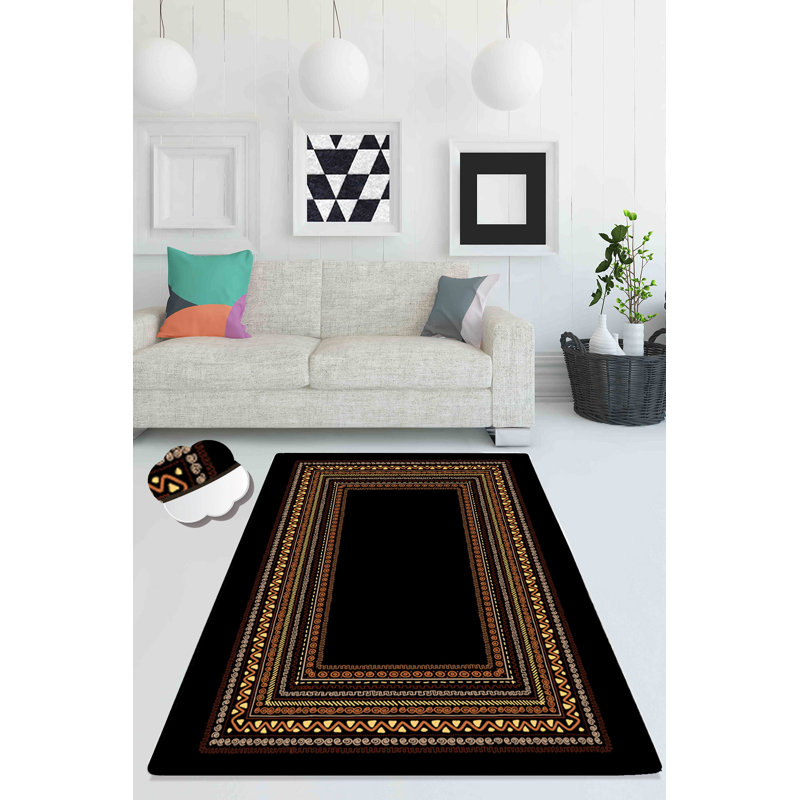 Stylish Area Rug (4.6 x 6.2 ft), Black, Orange, Red & Mink | 100% Polyester, 0.4 in Pile Height | Antibacterial, Non-Slip Underside, Machine Washable | Perfect for Living Room, Bedroom & Office Decor