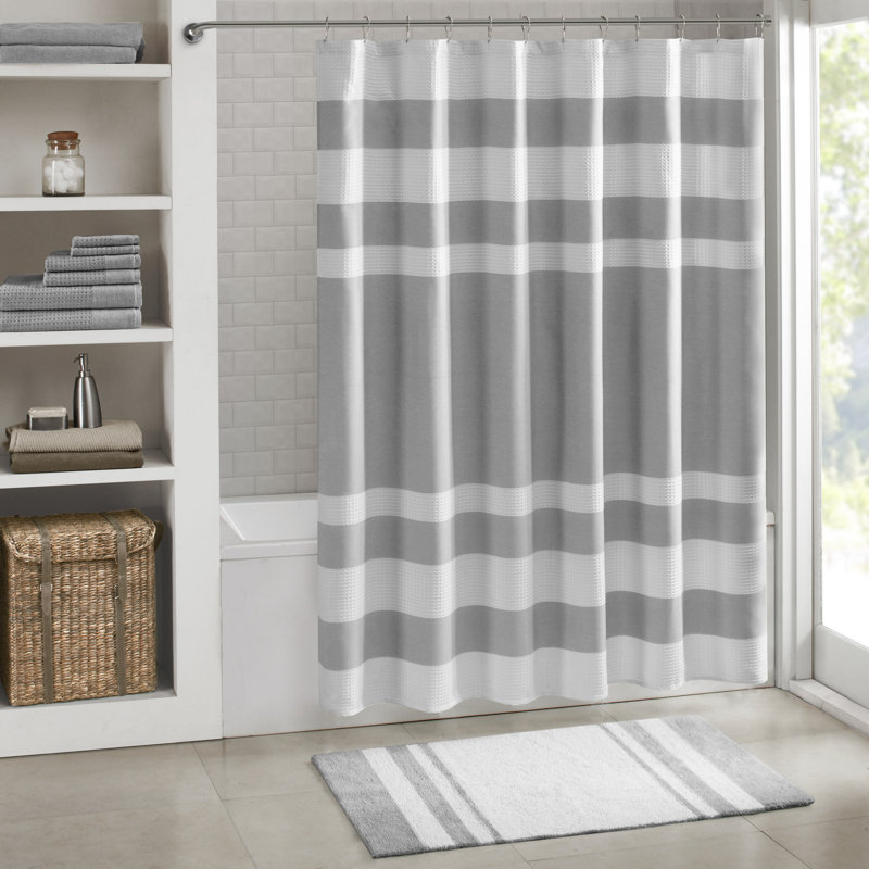 Gray and White Cotton Reversible Bath Rug
