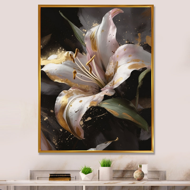 Blanc gracieux lys III - impression, H 32 po x l 16 po x P 1 po, Cadre flottant doré