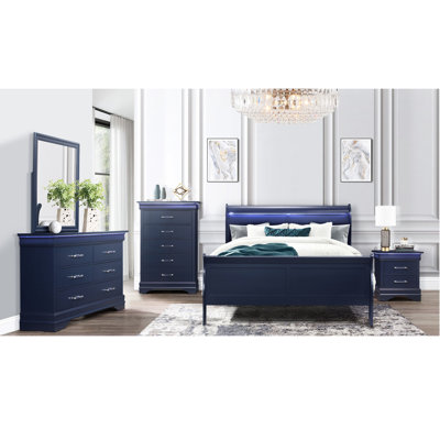Twin Blue Bed With Led, Style Frame, Transitional Modern Style, Solid Wood+ Filler, Rubberwood, 72.52 In Depth, 41.55 Width, 48.51 Height, 69.48 Lb, Box Spring Required, Bedroom Furniture Led
